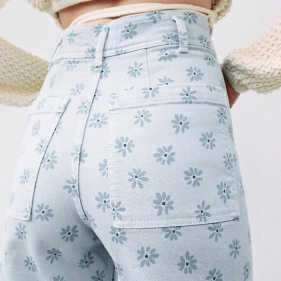 Zara Light Blue Floral Wide Leg Jeans Size 6 - Picture 9 of 9